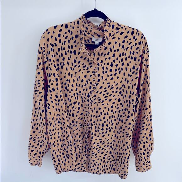 NWT Crown & Ivy leopard print long sleeve ruffle long sleeve button up shirt XXL - Picture 1 of 6